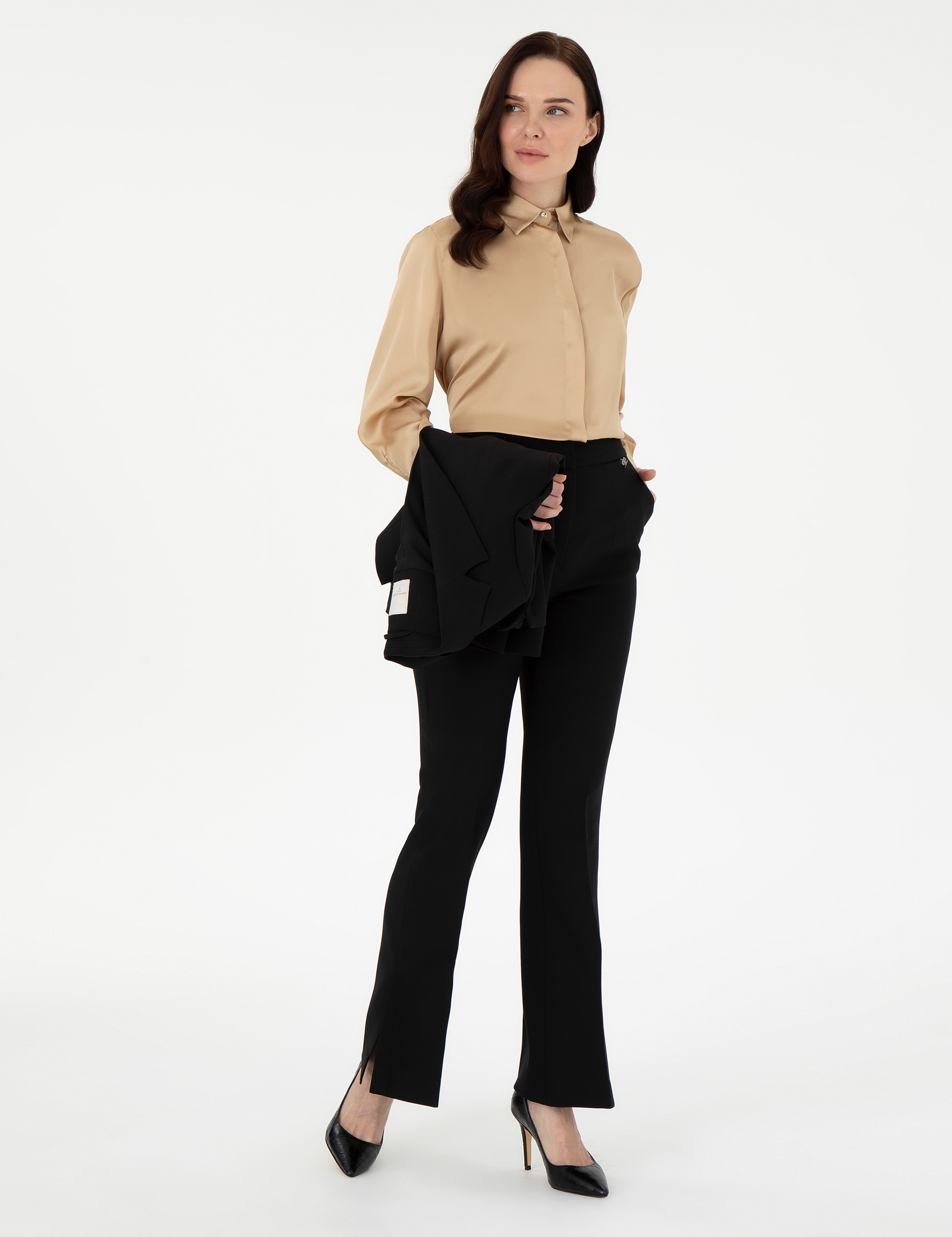 Siyah Flare Fit Kumaş Pantolon - Image 3