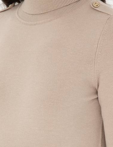Bej Slim Fit Balıkçı Yaka Basic Kazak