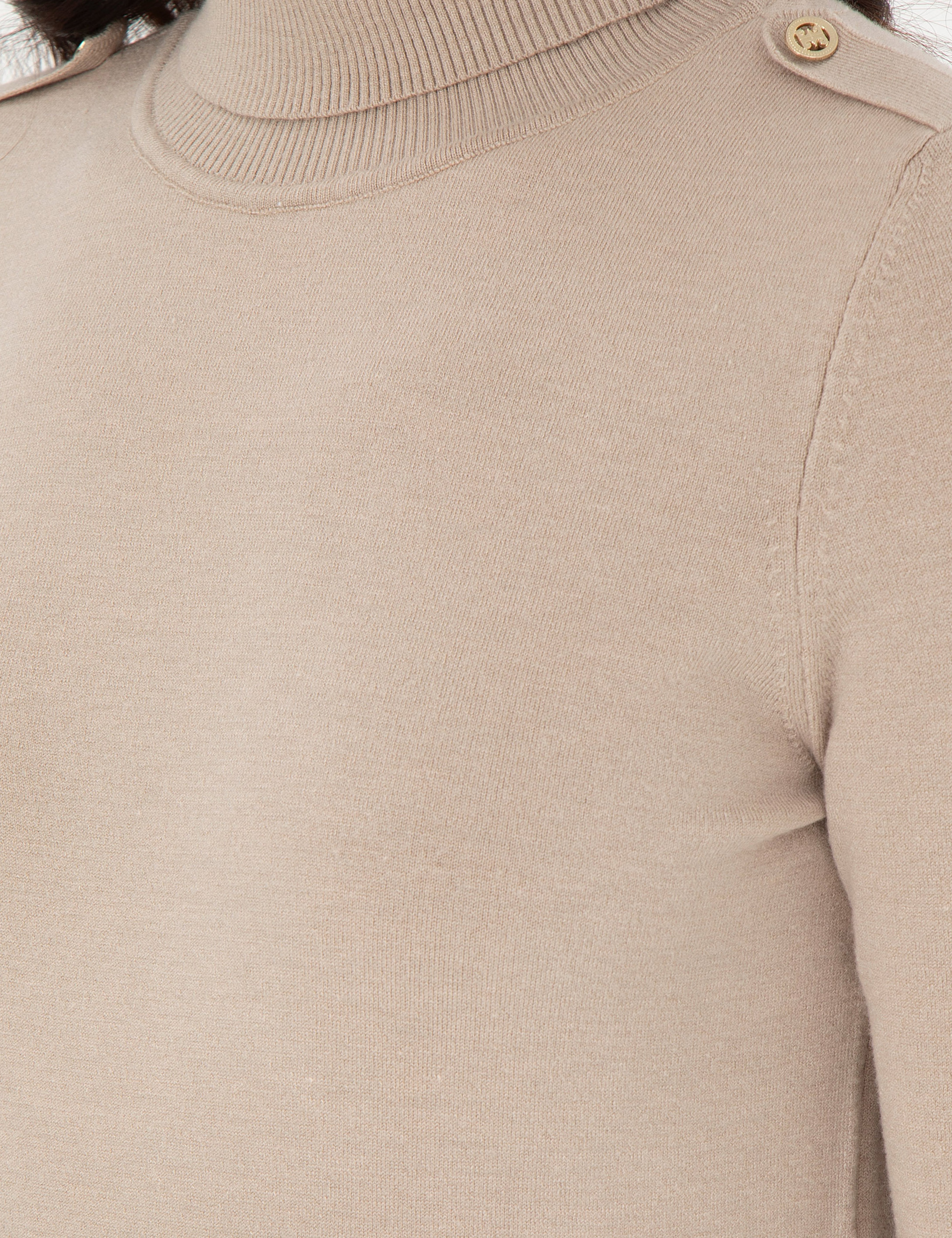 Bej Slim Fit Balıkçı Yaka Basic Kazak - Image 7