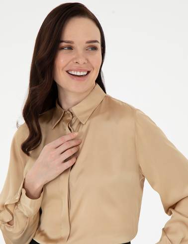 Bej Comfort Fit Uzun Kollu Gömlek