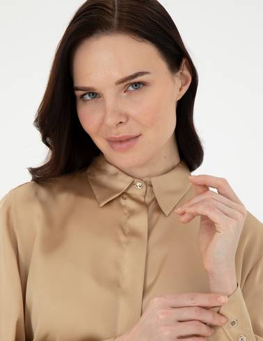 Bej Comfort Fit Uzun Kollu Gömlek