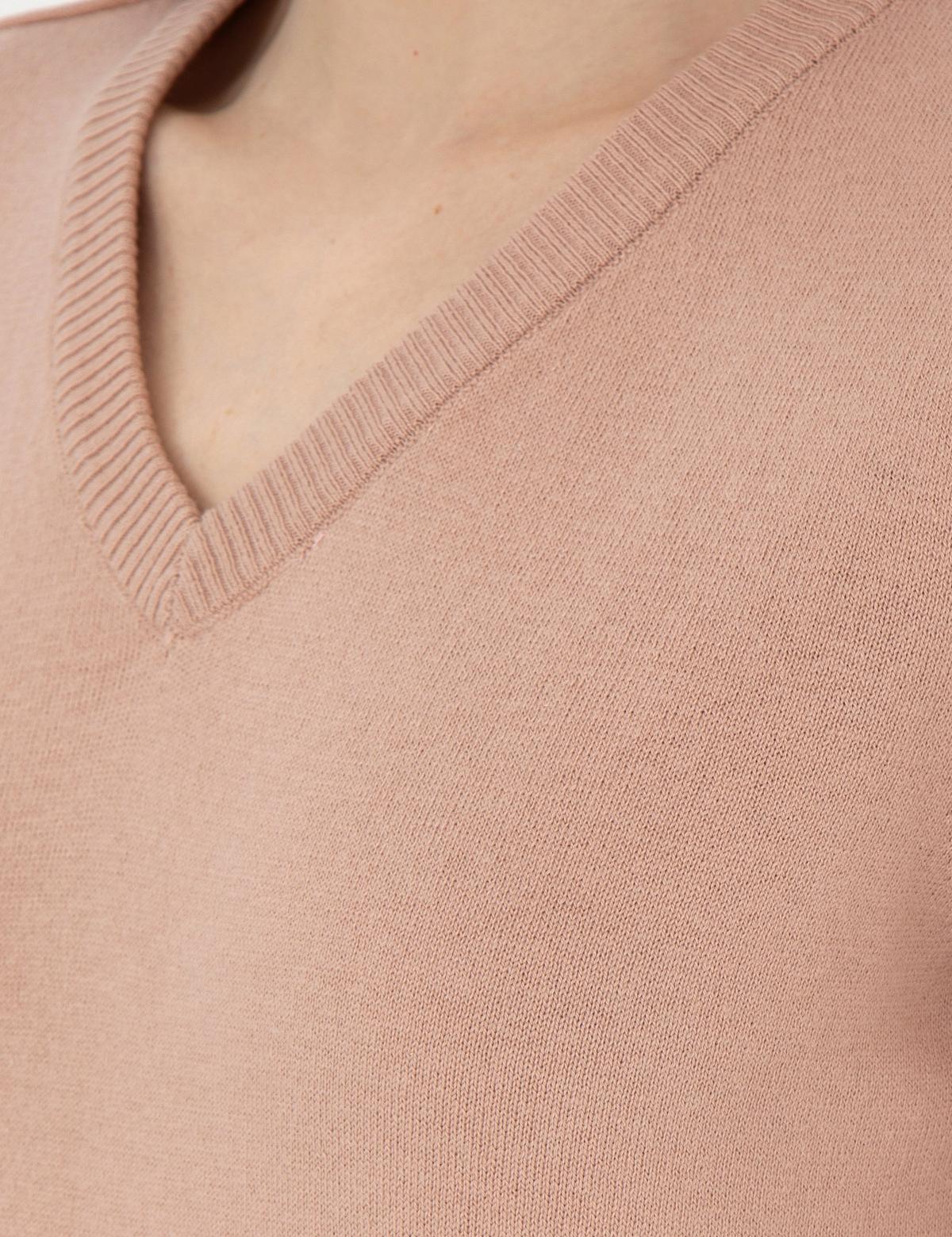 Pudra Slim Fit V Yaka Basic Kazak - 50300803056