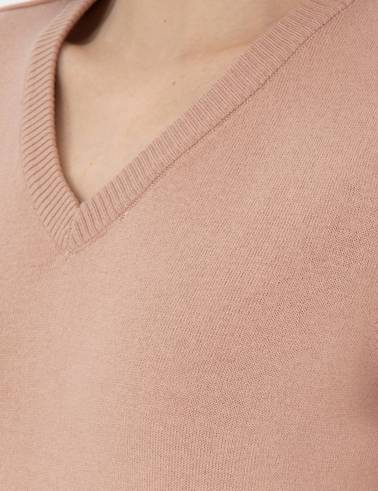 Pudra Slim Fit V Yaka Basic Kazak