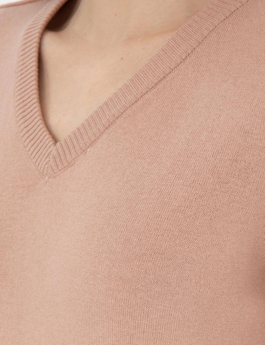 Pudra Slim Fit V Yaka Basic Kazak