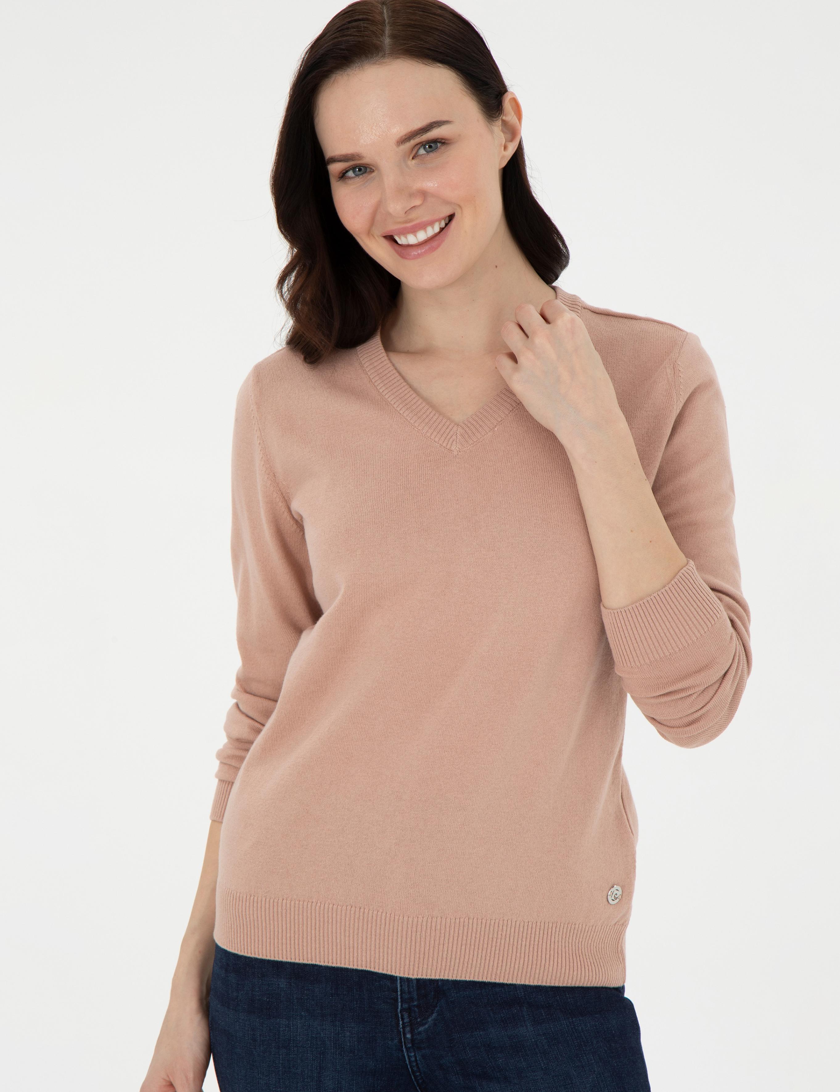 Pudra Slim Fit V Yaka Basic Kazak