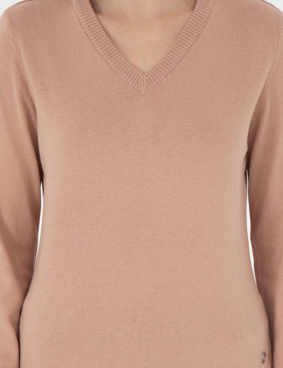 Pudra Slim Fit V Yaka Basic Kazak - 50300803056