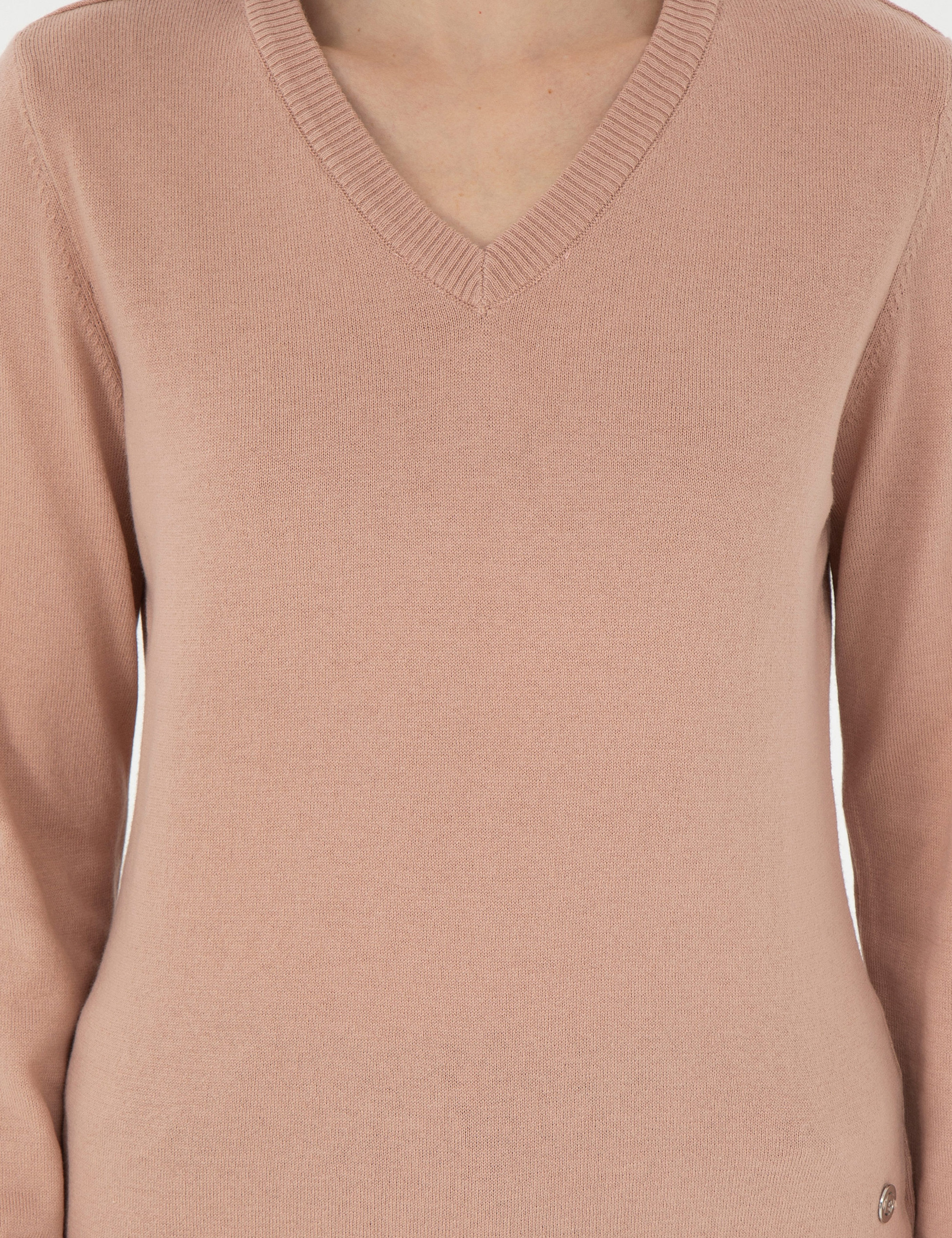 Pudra Slim Fit V Yaka Basic Kazak