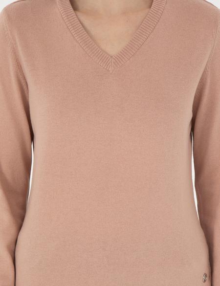 Pudra Slim Fit V Yaka Basic Kazak - 50300803056