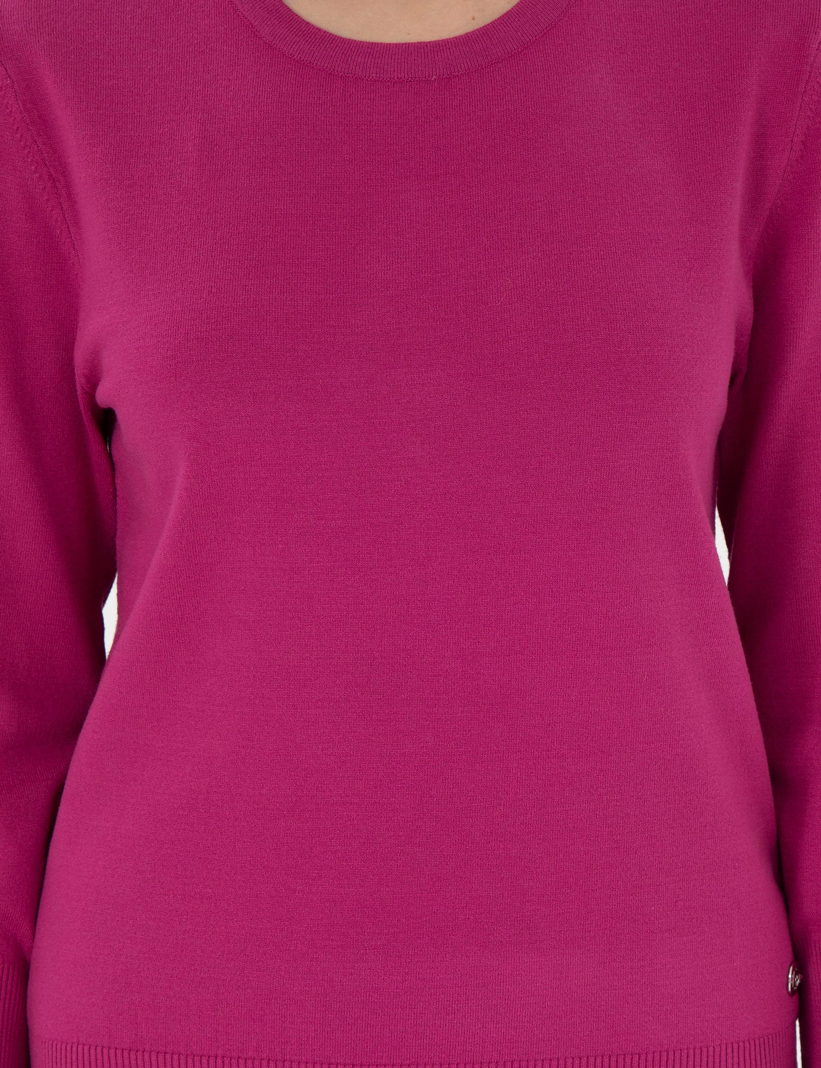 Fuşya Slim Fit Basic Kazak