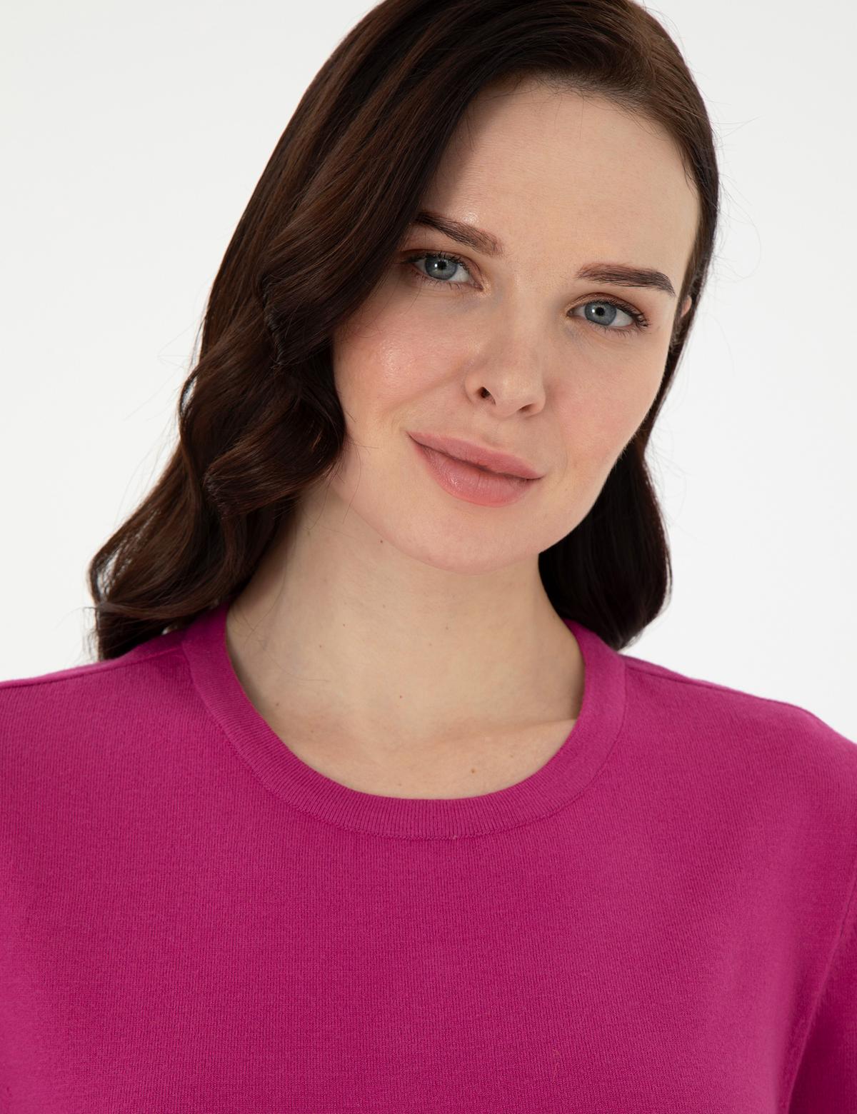 Fuşya Slim Fit Basic Kazak - 50290566032