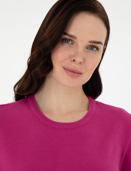 Fuşya Slim Fit Basic Kazak - 50290566032