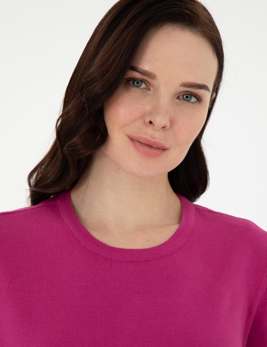 Fuşya Slim Fit Basic Kazak