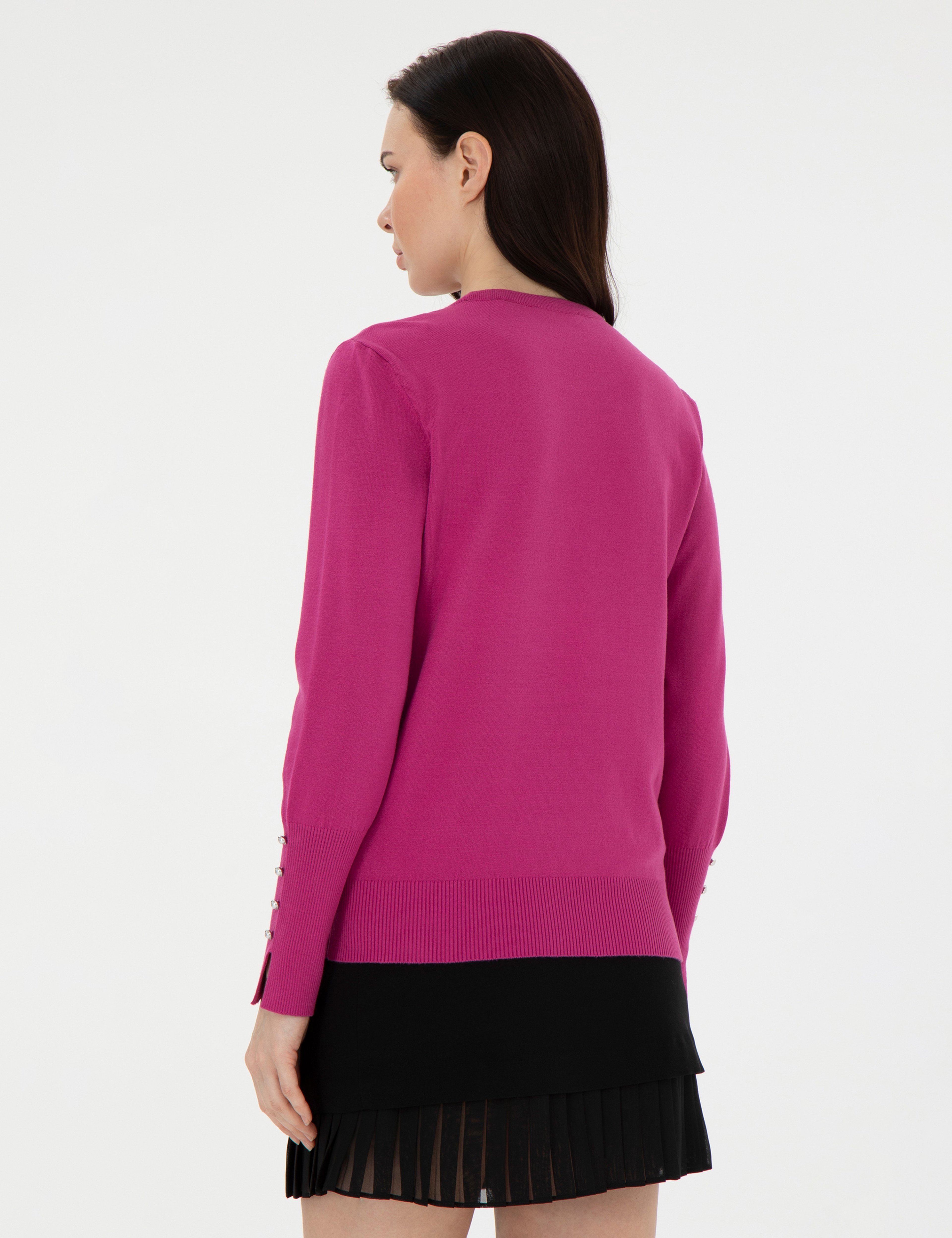 Fuşya Slim Fit Basic Kazak - Image 5