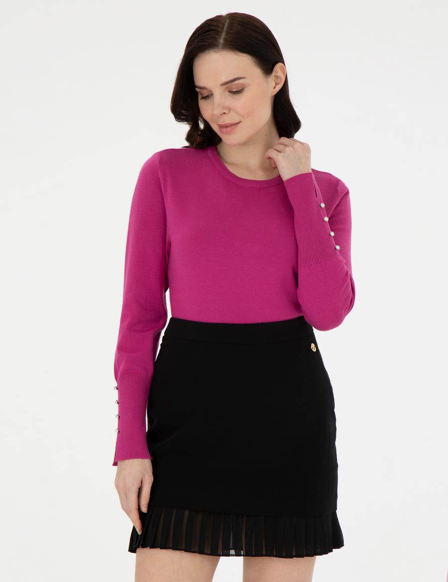 Fuşya Slim Fit Basic Kazak