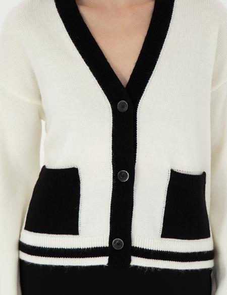 Ekru Comfort Fit Triko Hırka - 50300098011