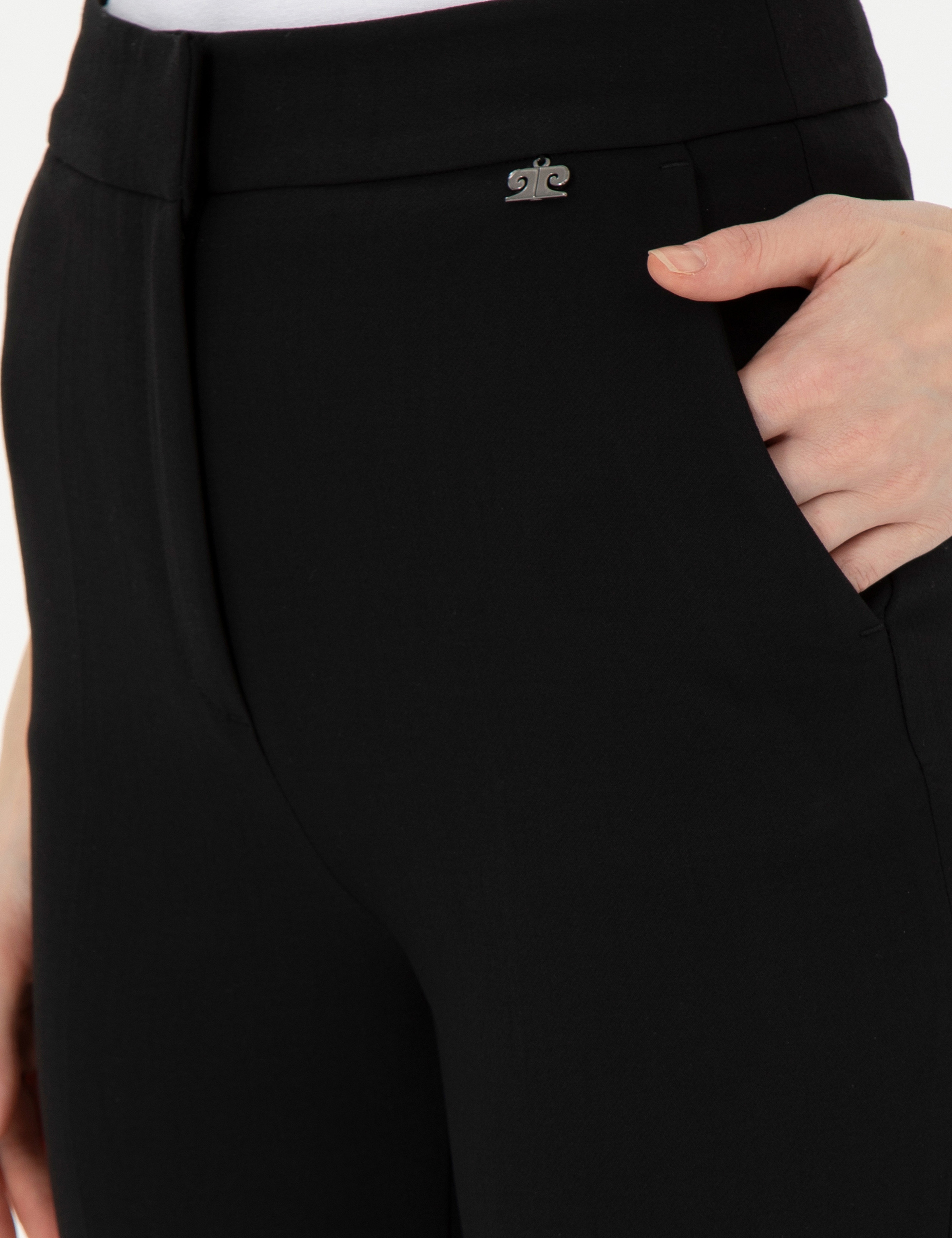 Siyah Flare Fit Kumaş Pantolon - Image 5