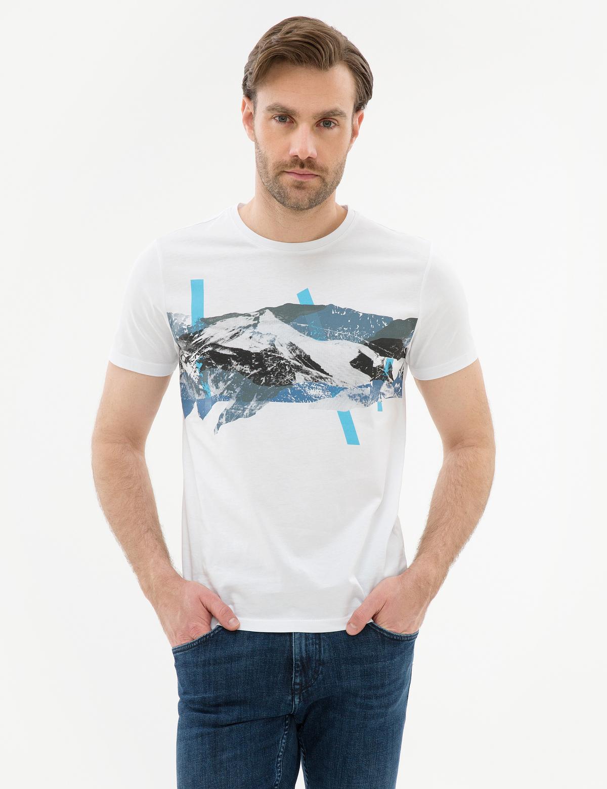 Beyaz Slim Fit Bisiklet Yaka T-Shirt