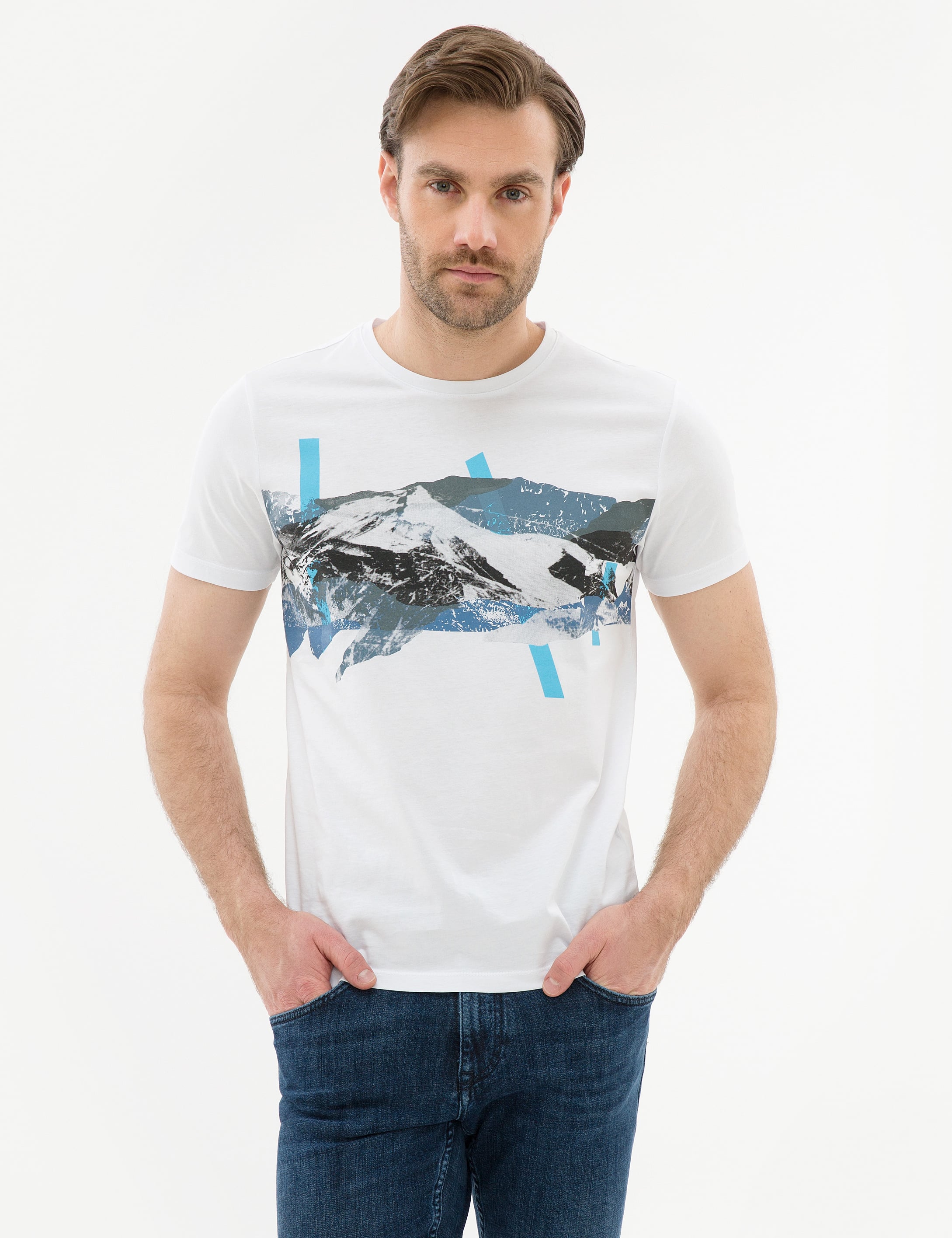 Beyaz Slim Fit Bisiklet Yaka T-Shirt