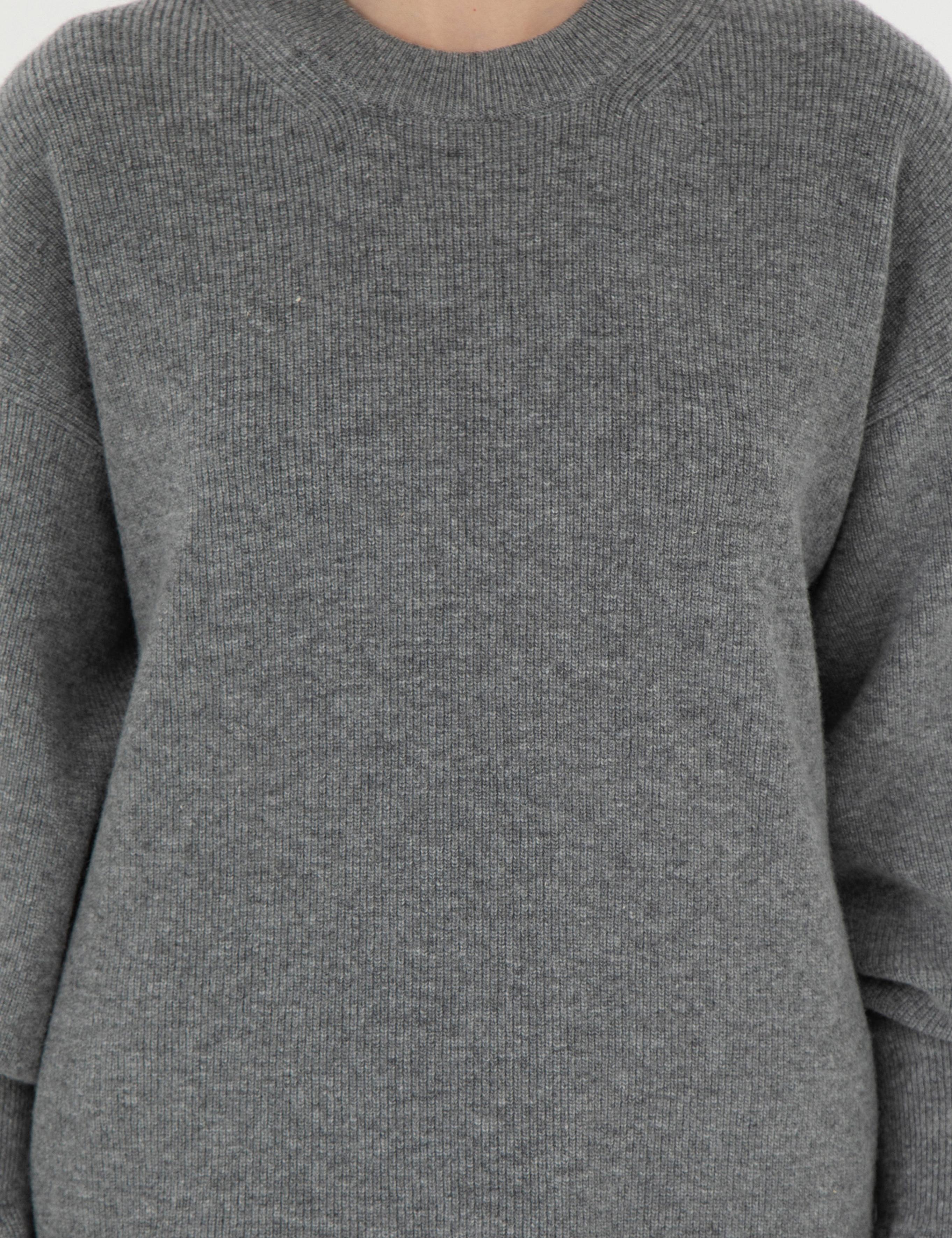 Gri Melanj Regular Fit Yün Kazak