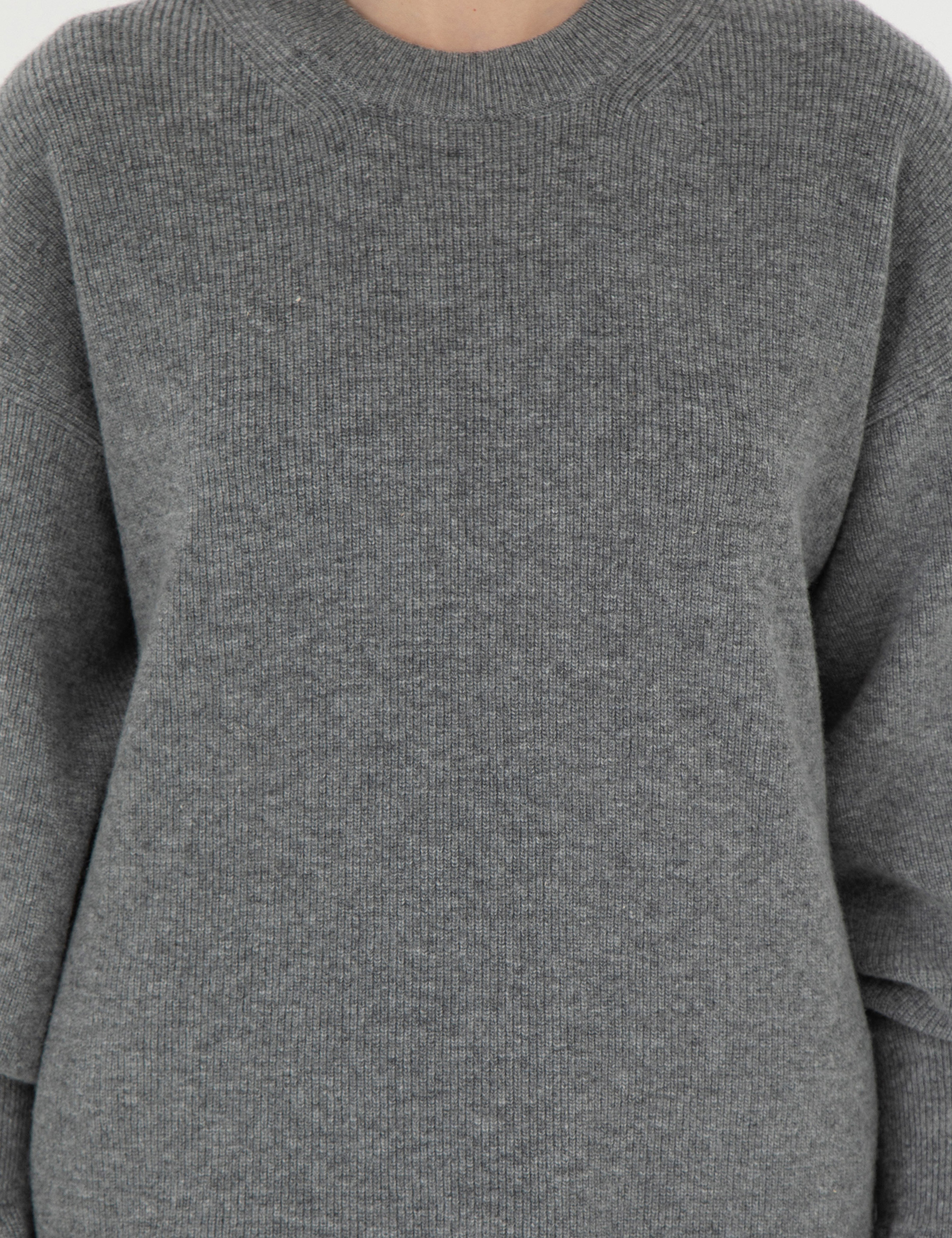 Gri Melanj Regular Fit Yün Kazak - Image 6