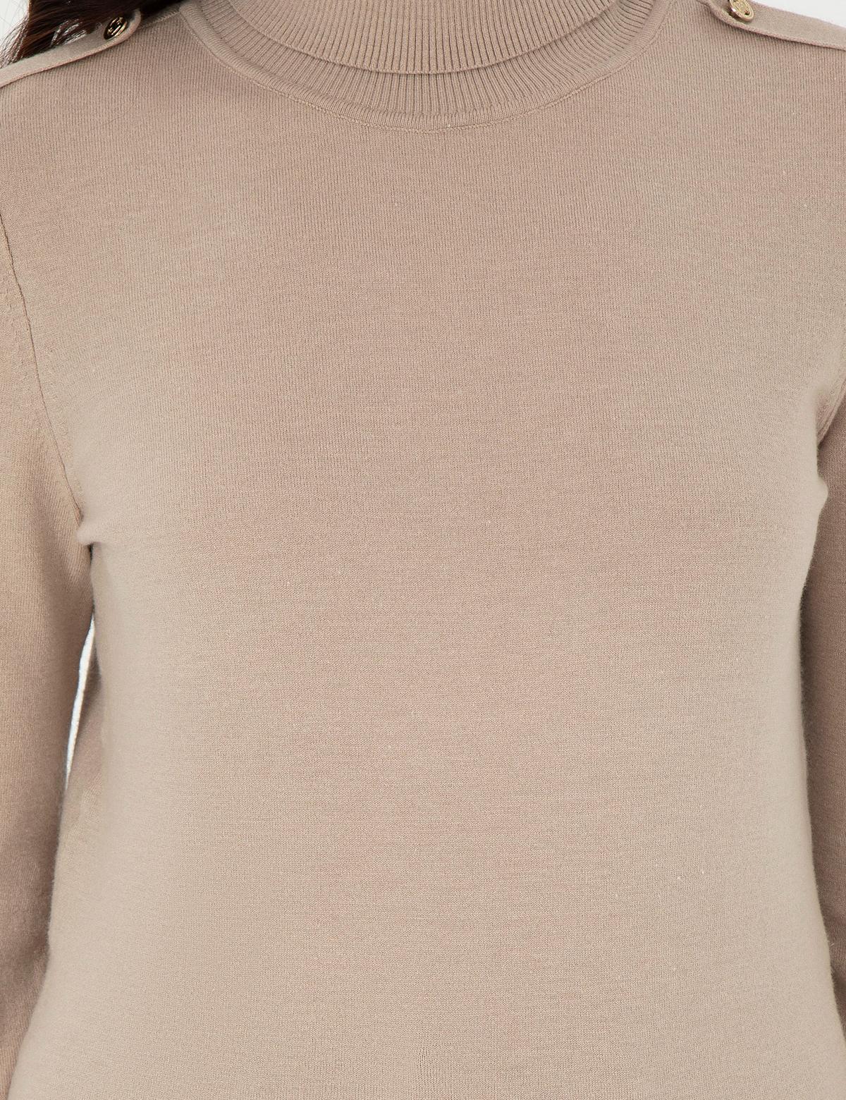 Bej Slim Fit Balıkçı Yaka Basic Kazak - 50290579077