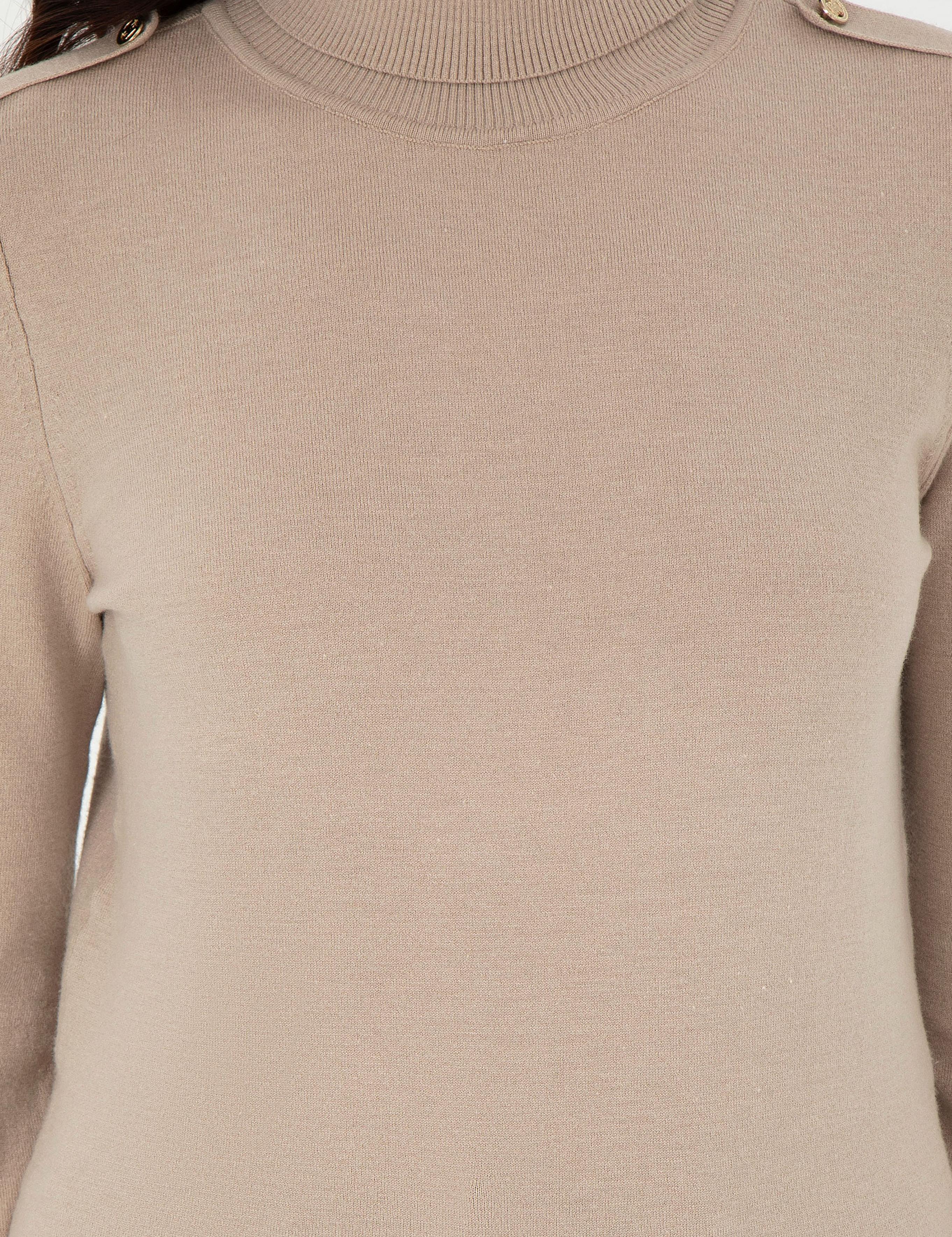 Bej Slim Fit Balıkçı Yaka Basic Kazak