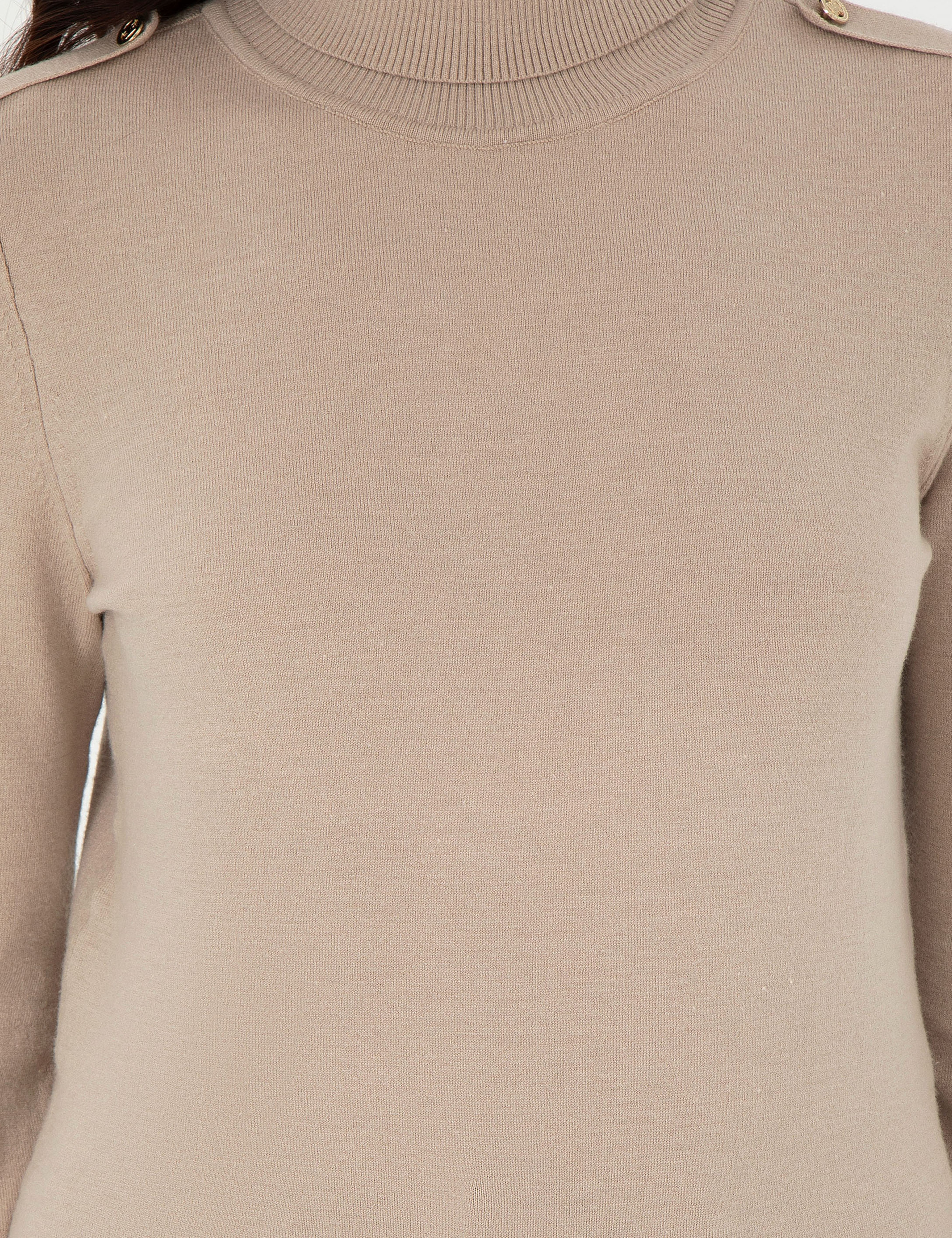 Bej Slim Fit Balıkçı Yaka Basic Kazak