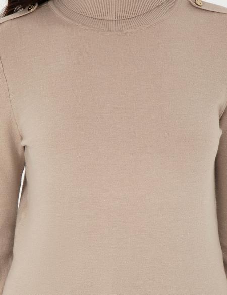 Bej Slim Fit Balıkçı Yaka Basic Kazak - 50290579077