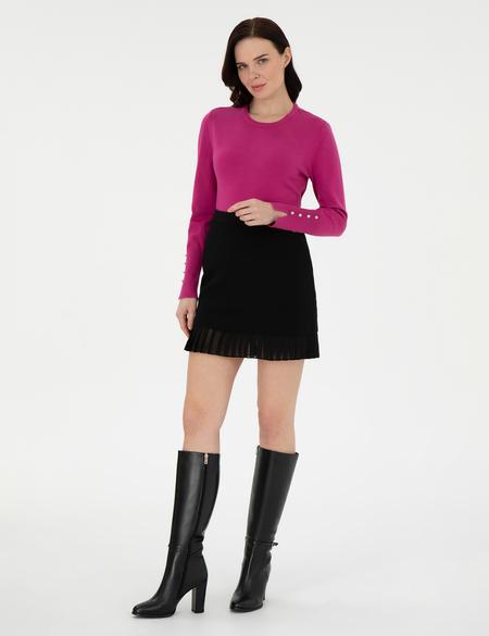 Fuşya Slim Fit Basic Kazak - 50290566032