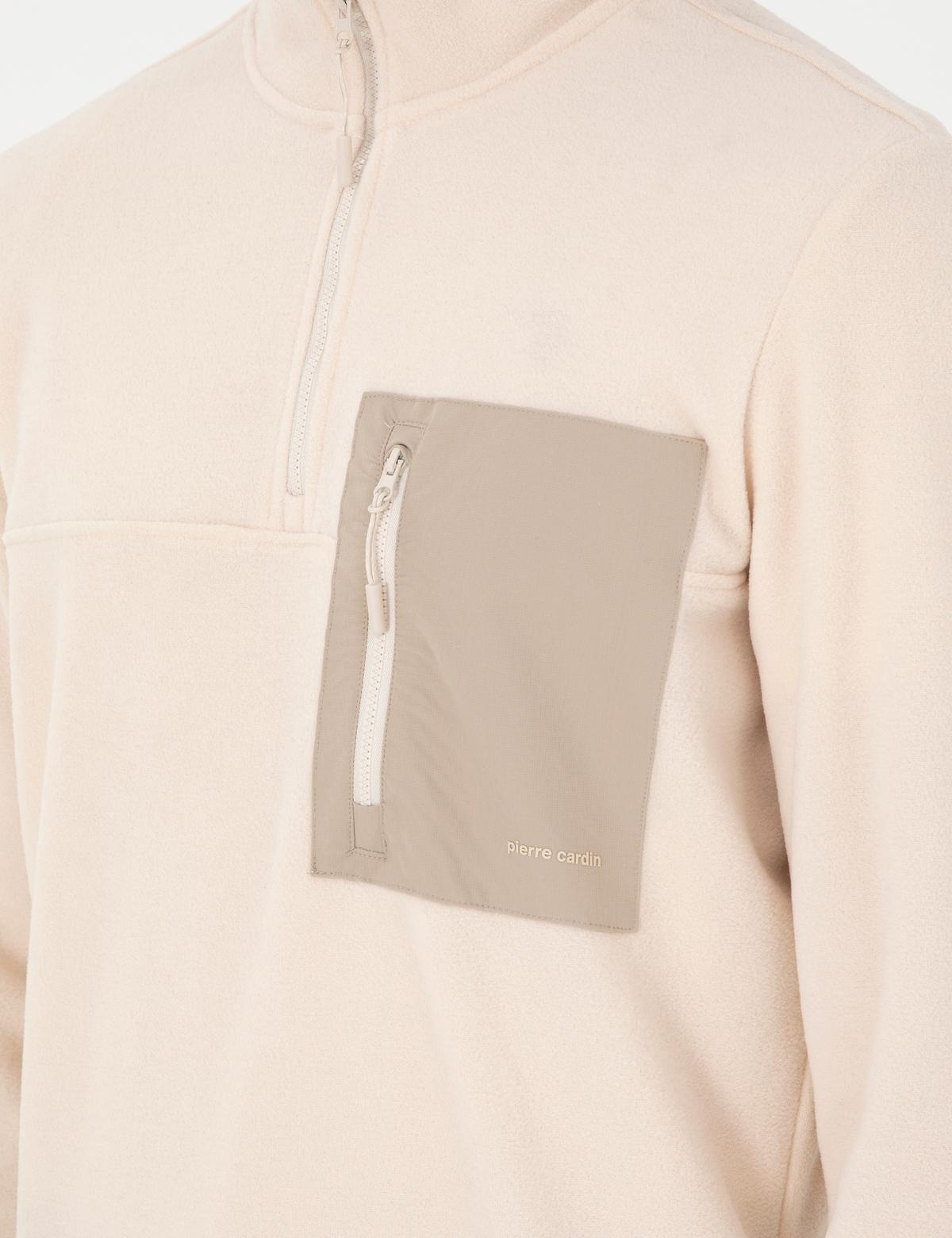 Bej Regular Fit Yarım Fermuarlı Polar Sweatshirt - 50298975055