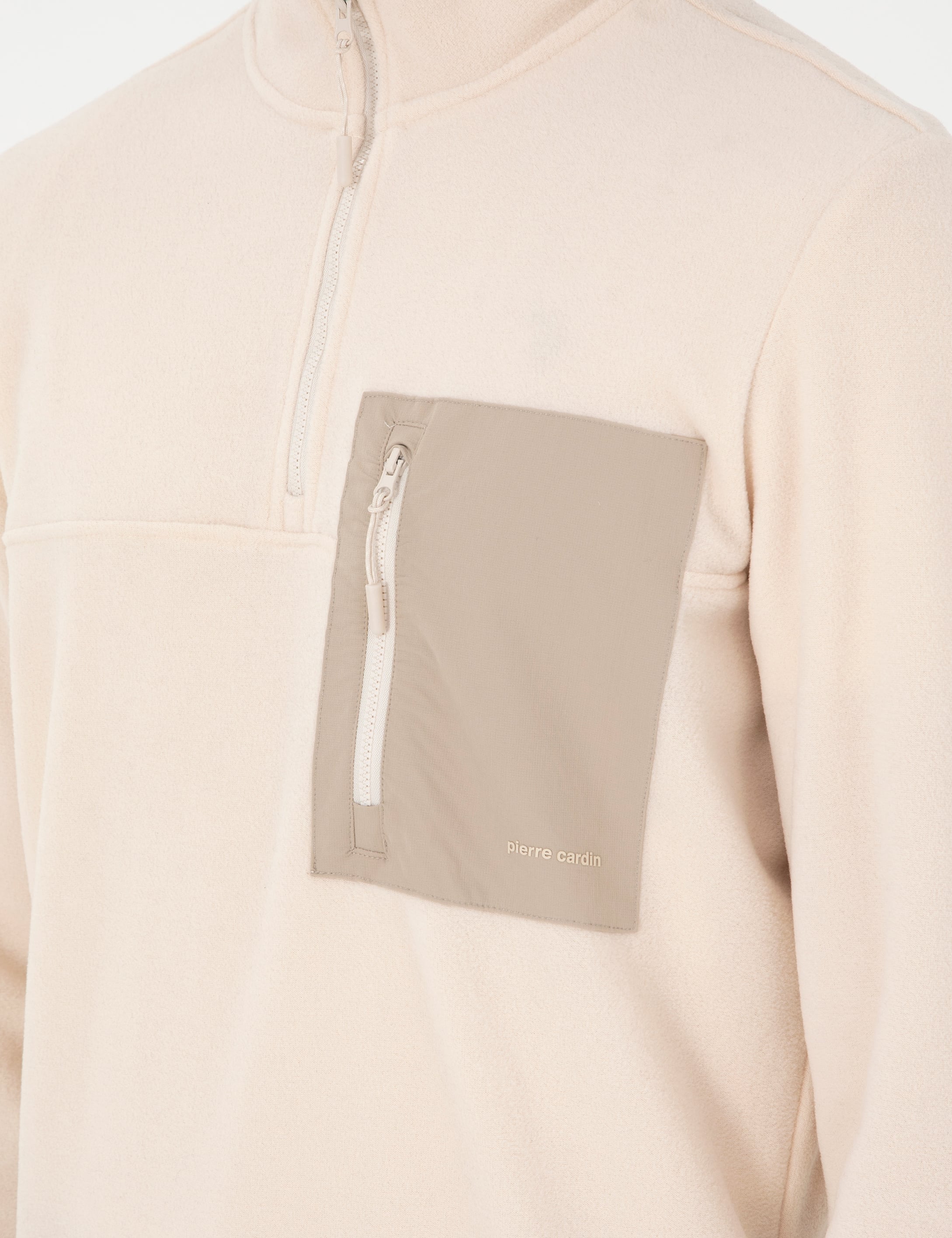 Bej Regular Fit Yarım Fermuarlı Polar Sweatshirt