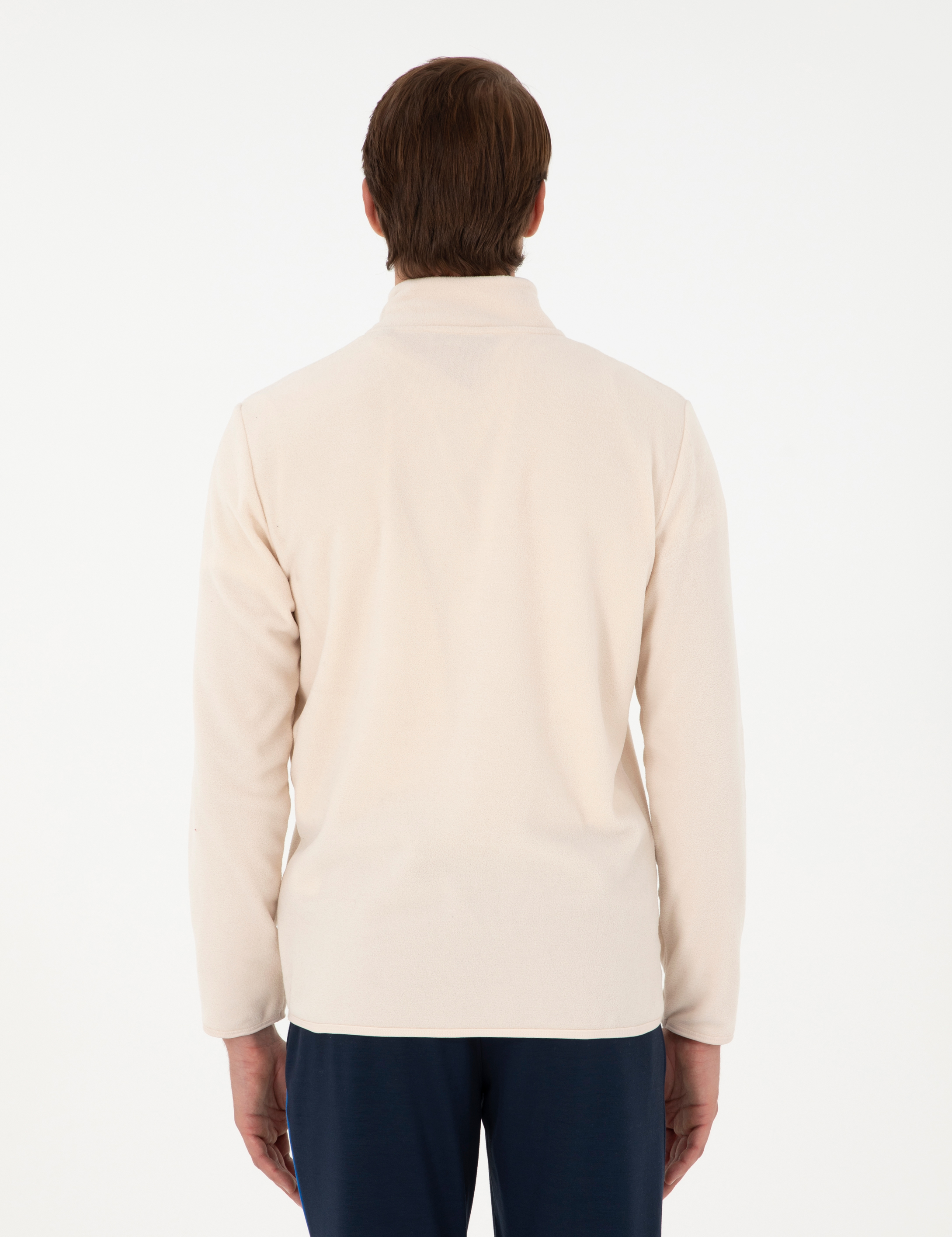 Bej Regular Fit Yarım Fermuarlı Polar Sweatshirt - Image 5