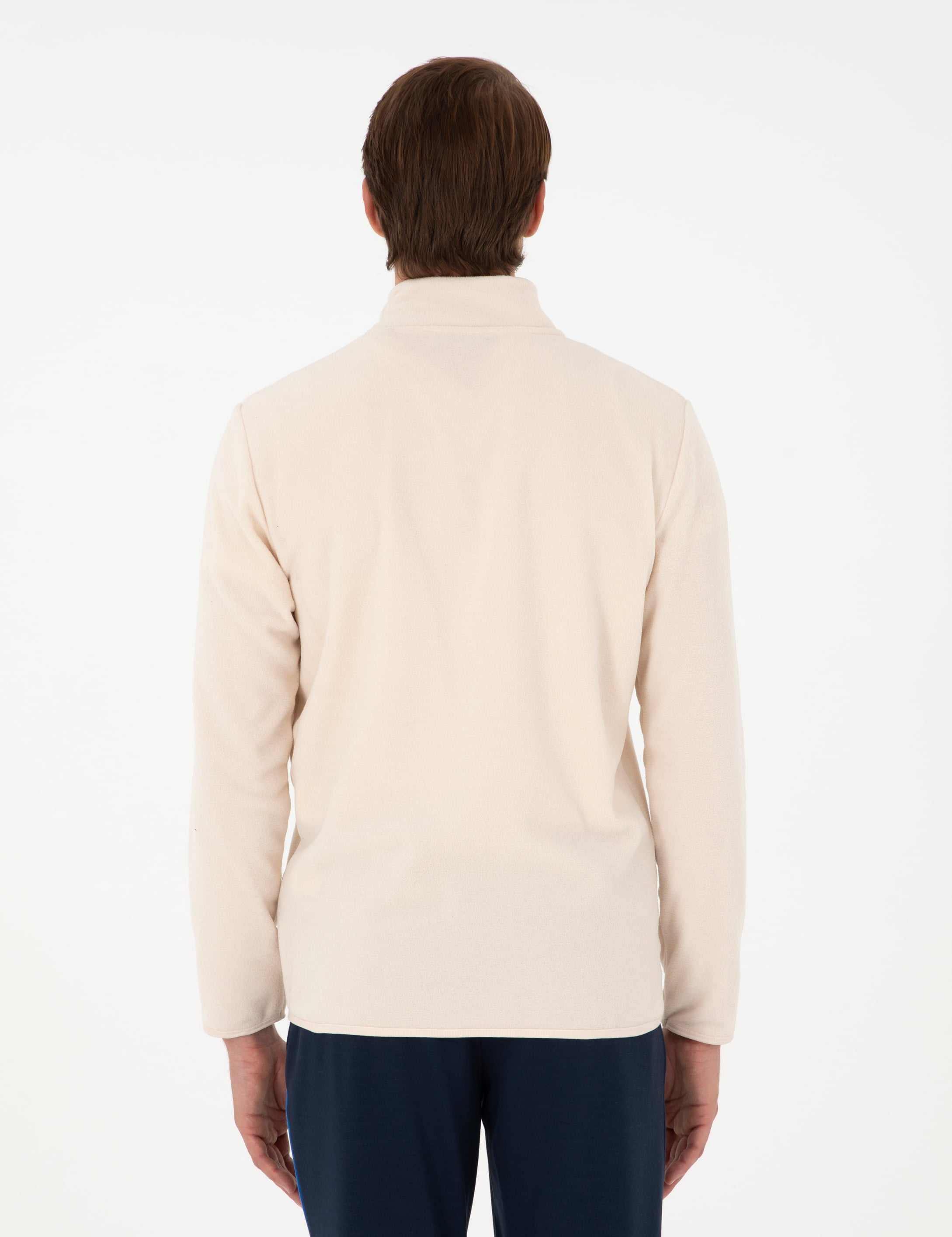 Bej Regular Fit Yarım Fermuarlı Polar Sweatshirt