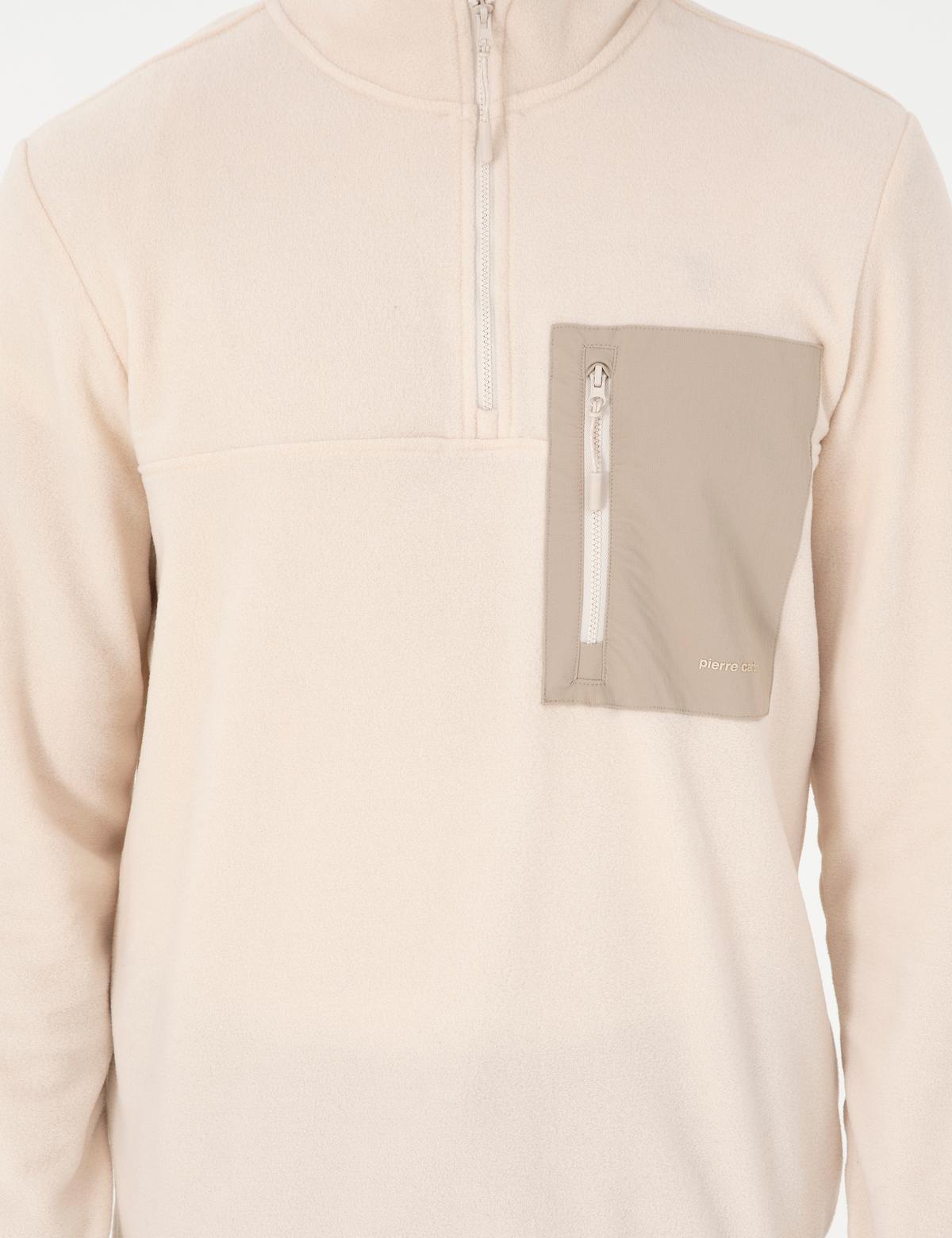 Bej Regular Fit Yarım Fermuarlı Polar Sweatshirt - 50298975055