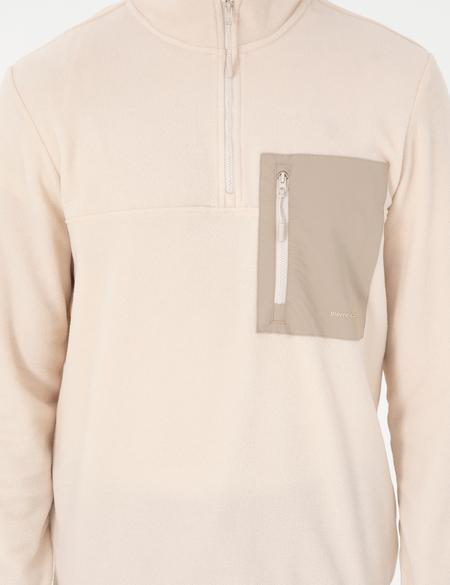 Bej Regular Fit Yarım Fermuarlı Polar Sweatshirt - 50298975055