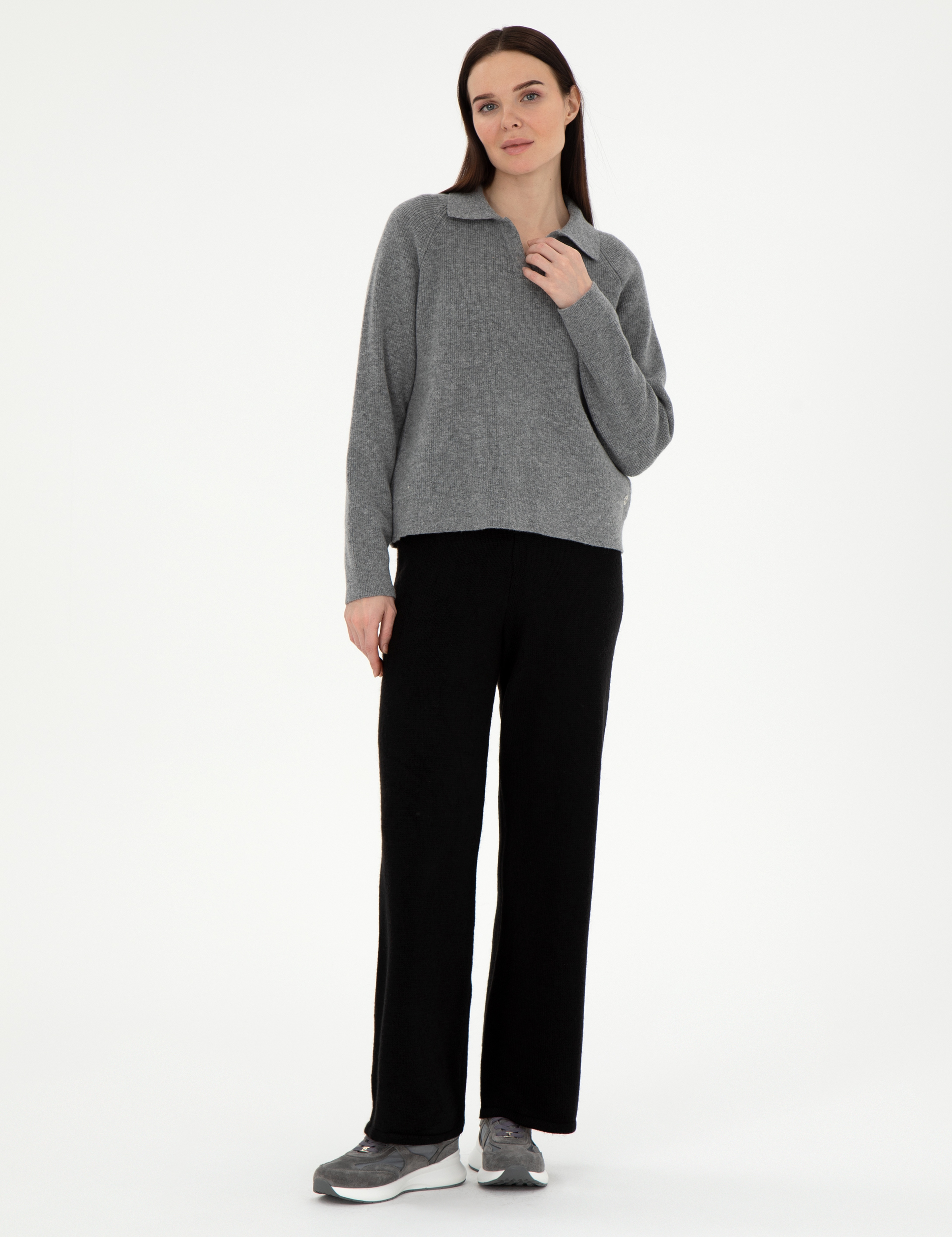 Siyah Loose Fit Triko Pantolon - Image 1