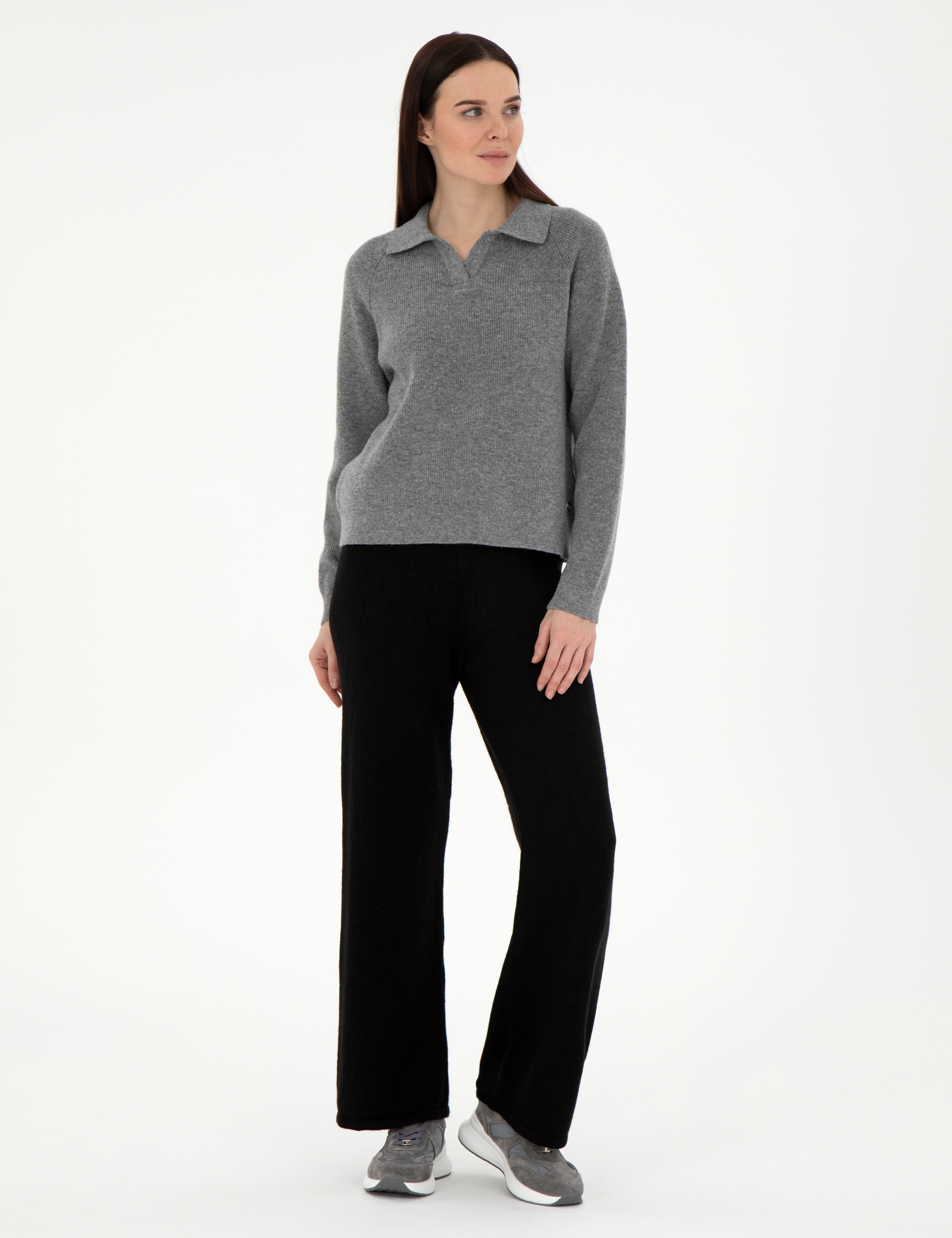 Siyah Loose Fit Triko Pantolon - Image 3