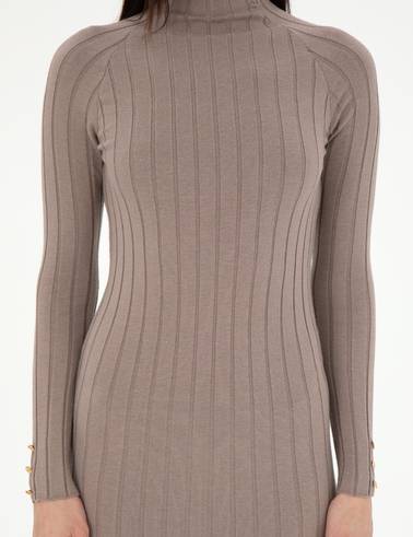 Krem Melanj Extra Slim Fit Triko Elbise