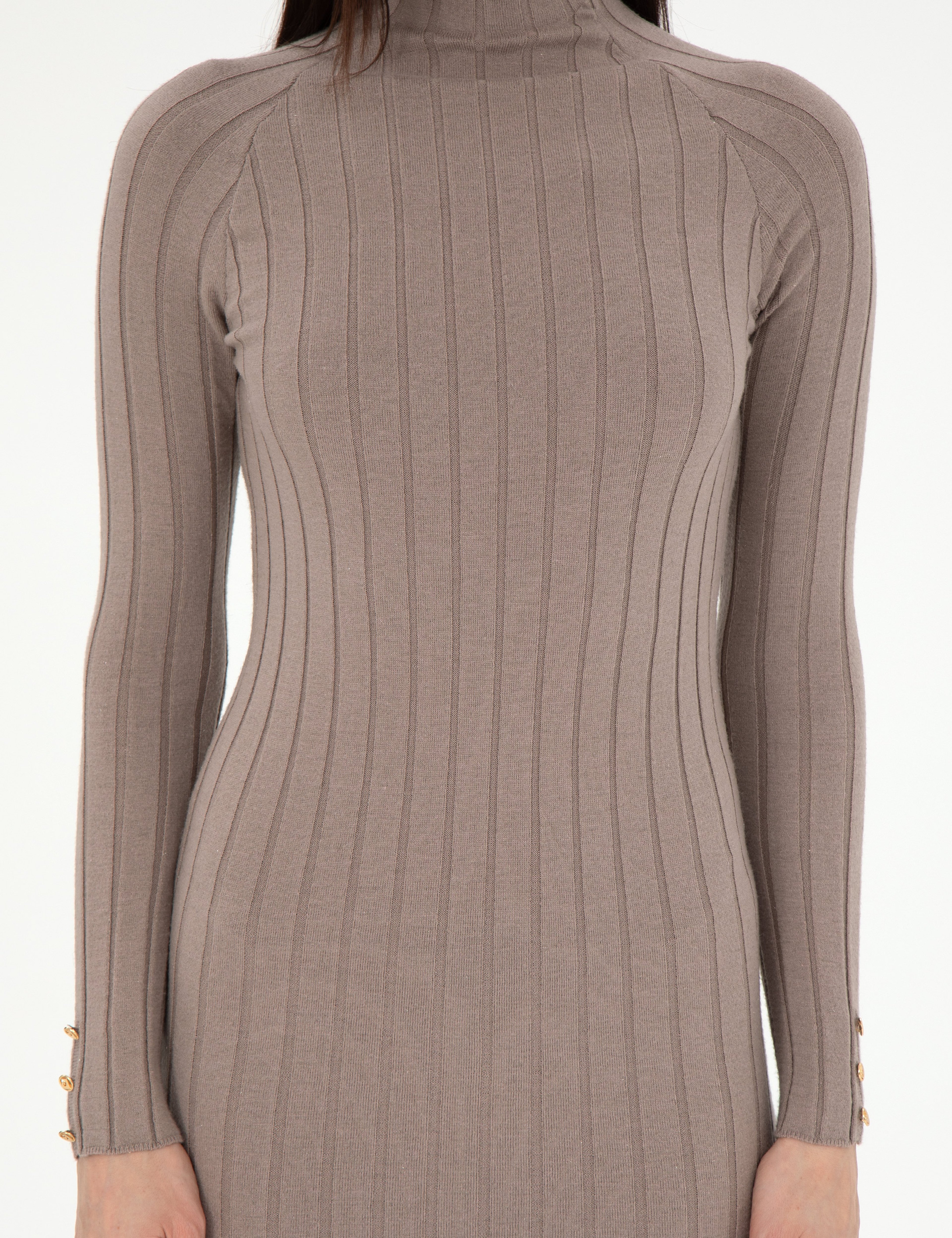 Krem Melanj Extra Slim Fit Triko Elbise - Image 5