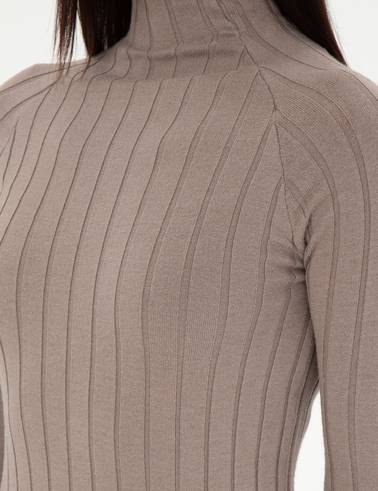 Krem Melanj Extra Slim Fit Triko Elbise