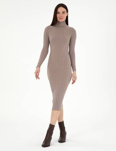 Krem Melanj Extra Slim Fit Triko Elbise
