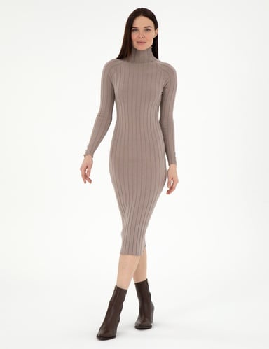 Krem Melanj Extra Slim Fit Triko Elbise