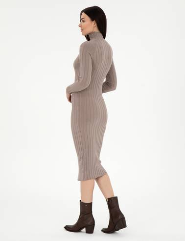Krem Melanj Extra Slim Fit Triko Elbise