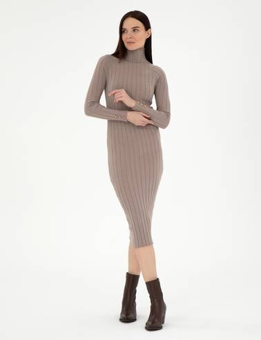 Krem Melanj Extra Slim Fit Triko Elbise