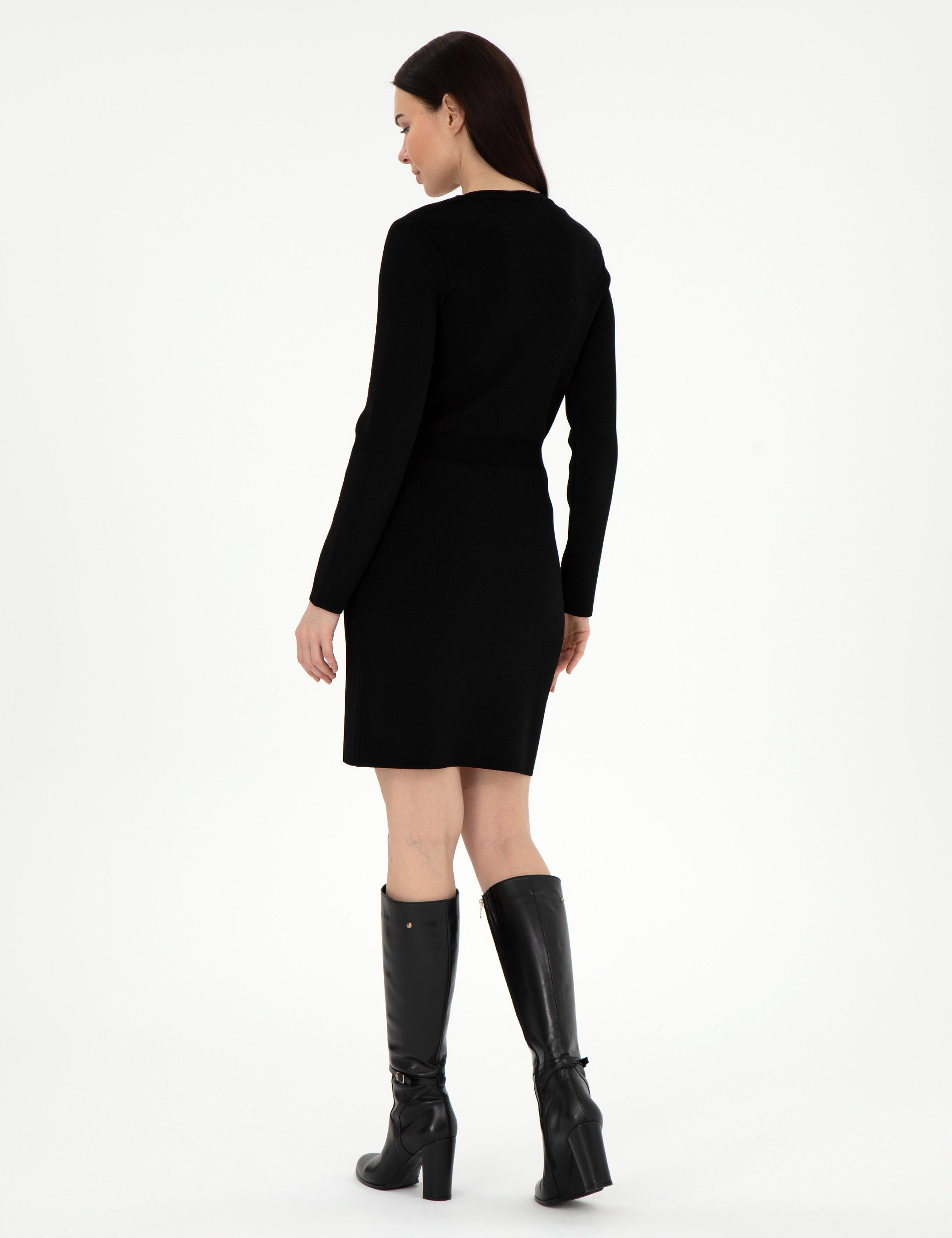 Siyah Slim Fit Triko Elbise