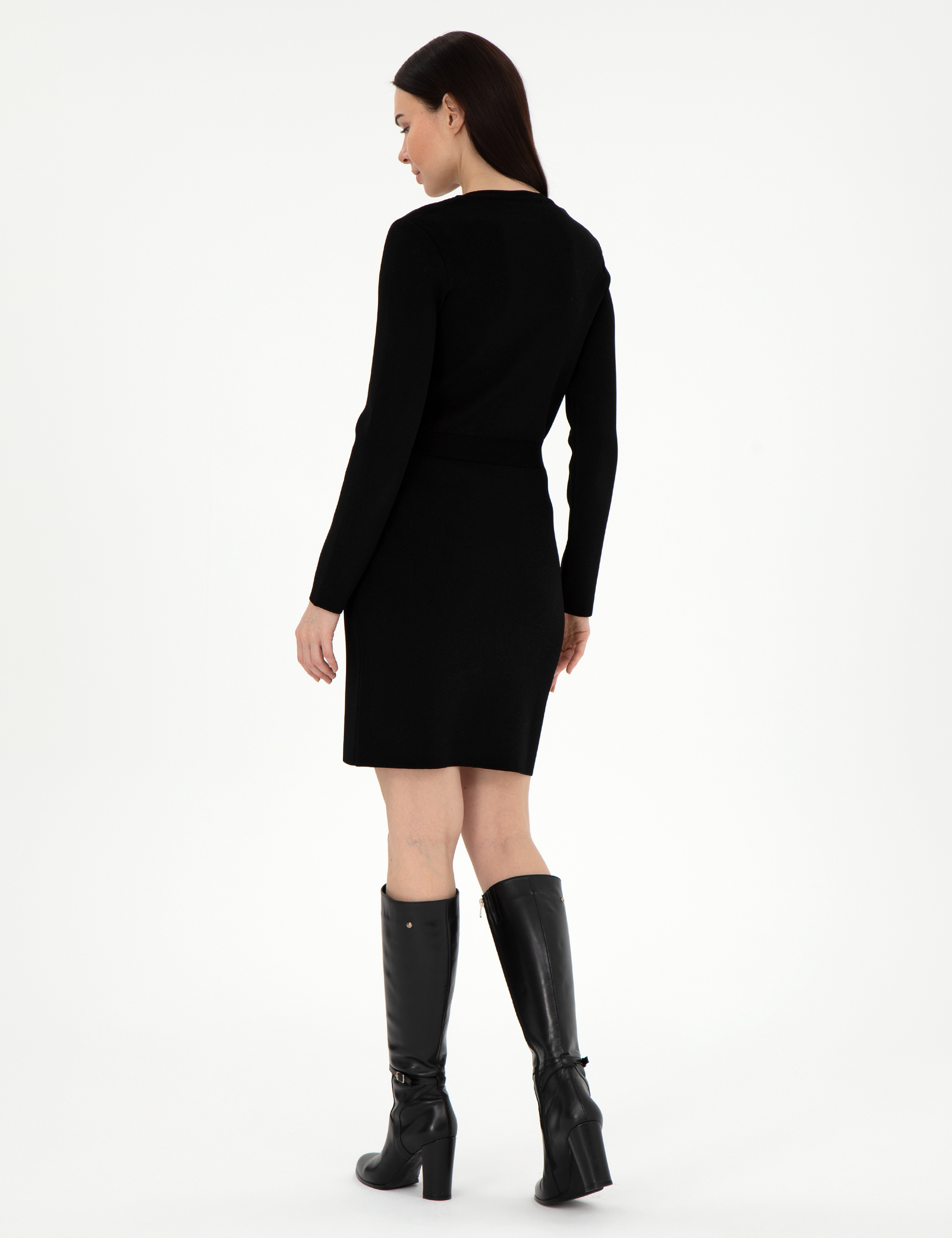 Siyah Slim Fit Triko Elbise - Image 4
