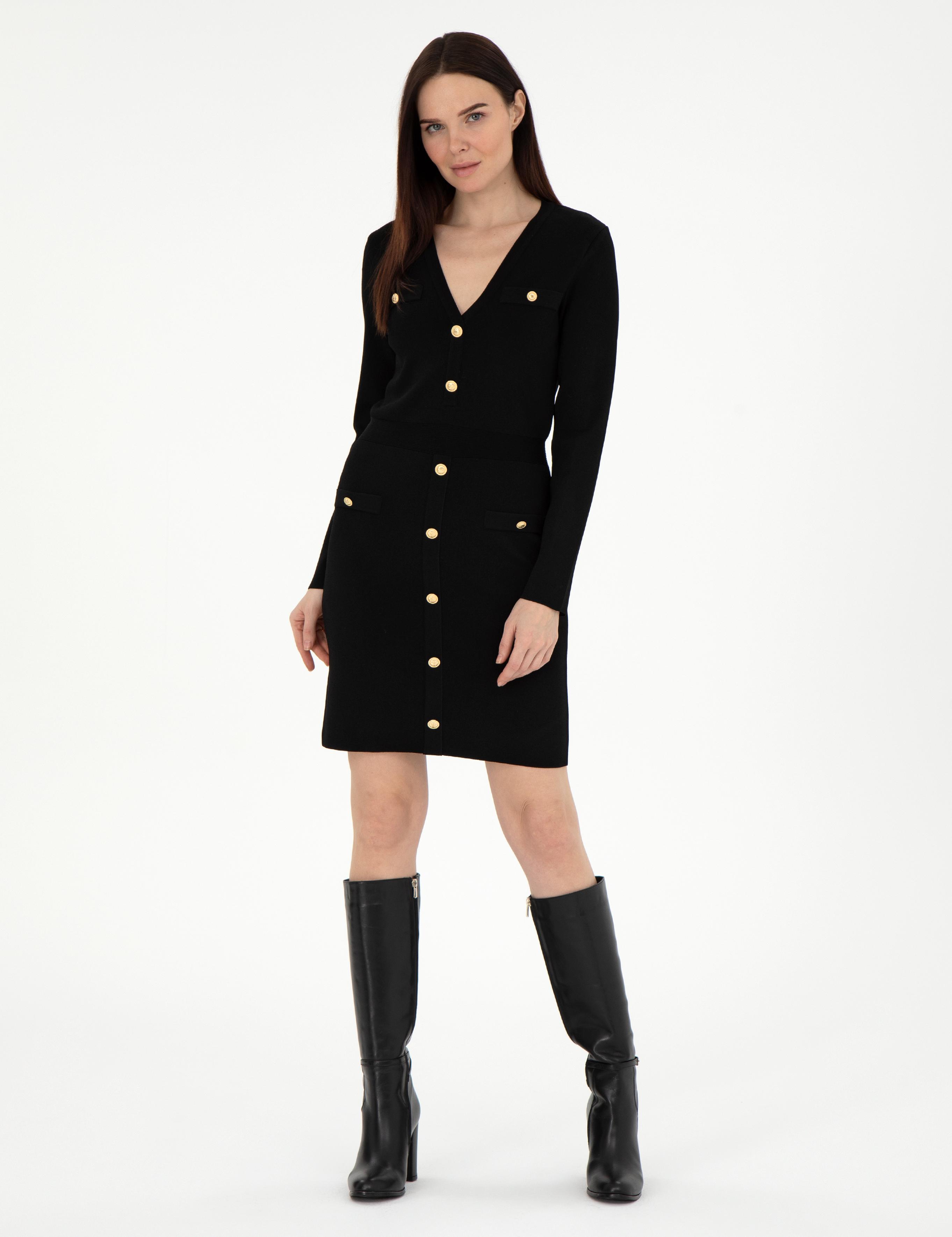 Siyah Slim Fit Triko Elbise