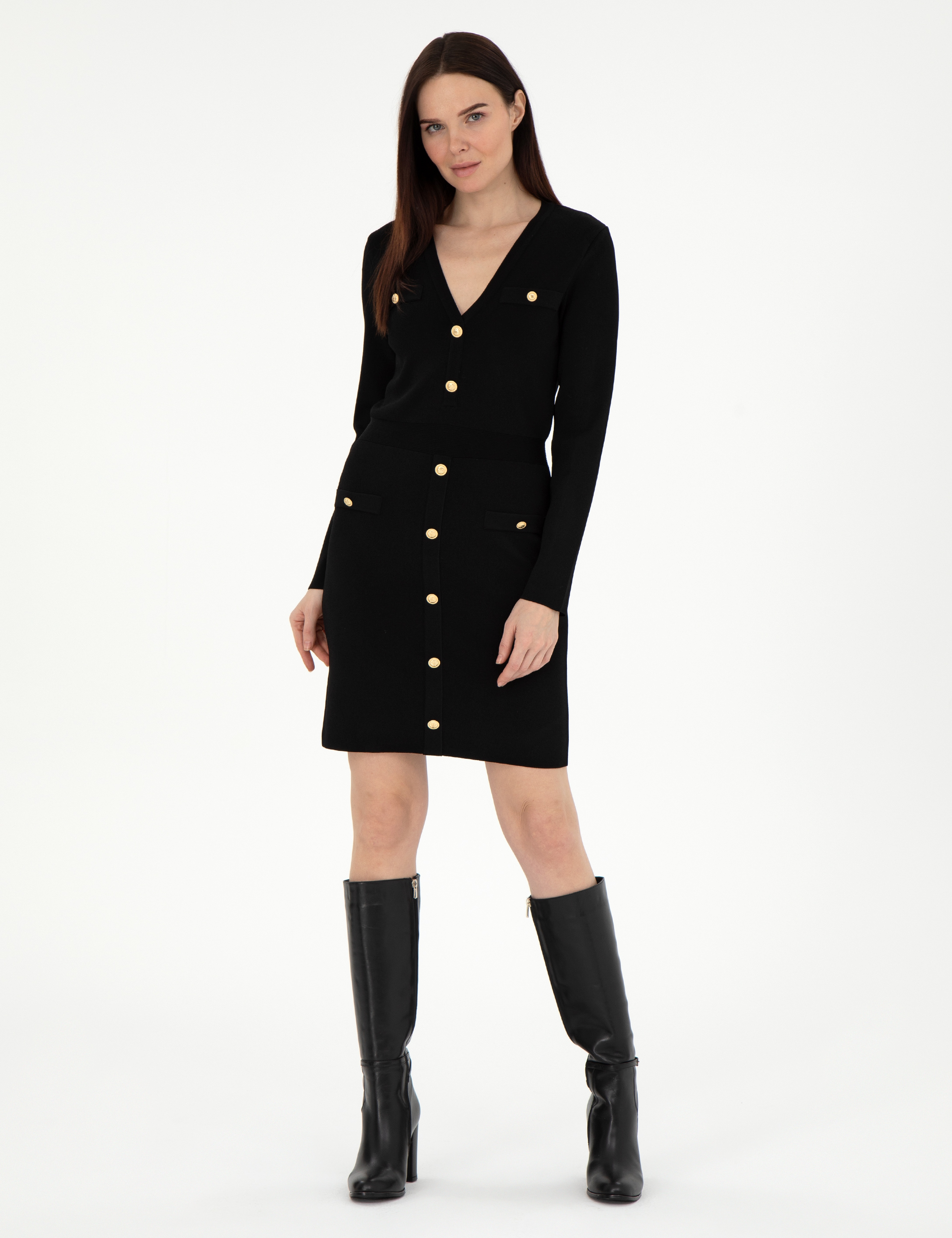 Siyah Slim Fit Triko Elbise - Image 1