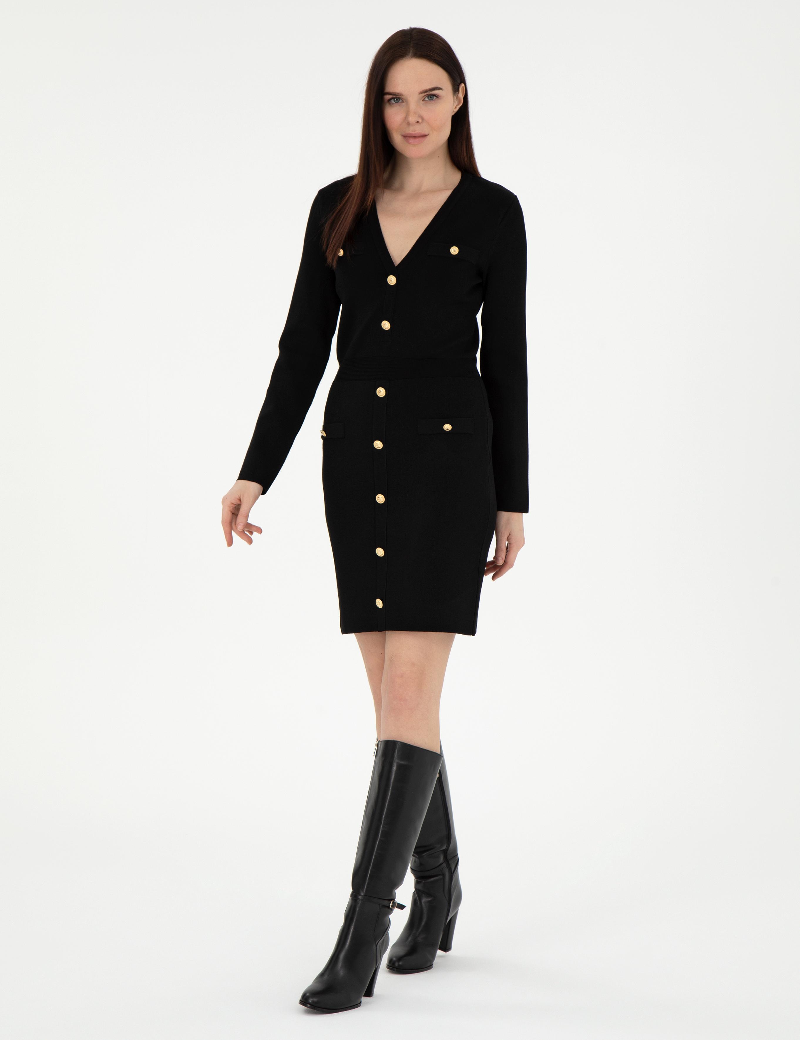 Siyah Slim Fit Triko Elbise