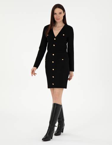 Siyah Slim Fit Triko Elbise